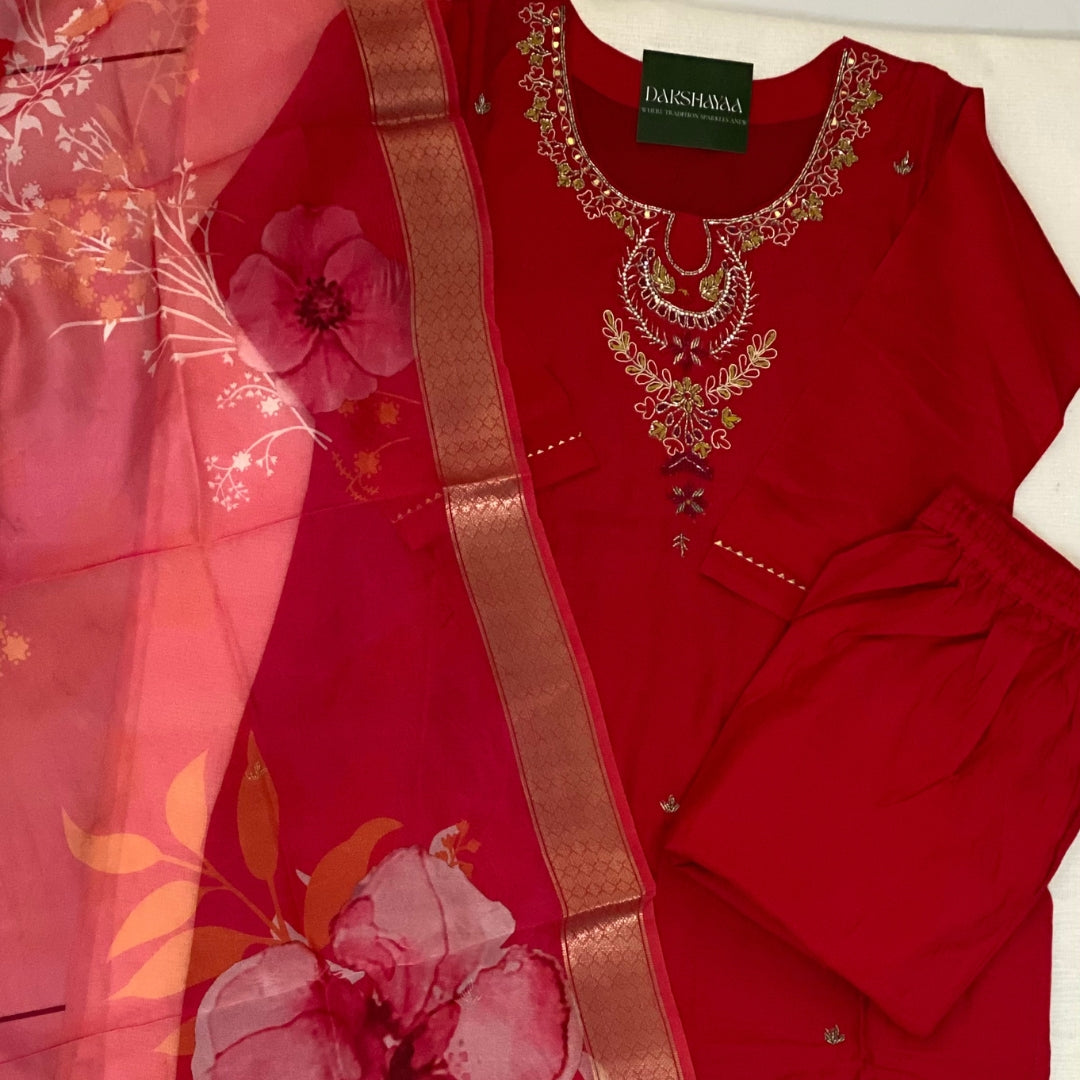 Scarlet Floral Embroidered Kurta Set