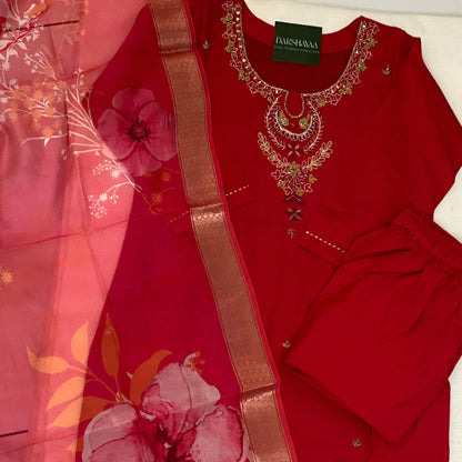 Scarlet Floral Embroidered Kurta Set