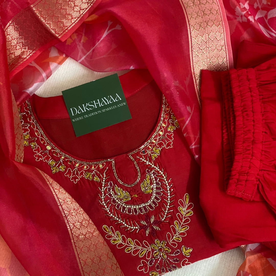 Scarlet Floral Embroidered Kurta Set