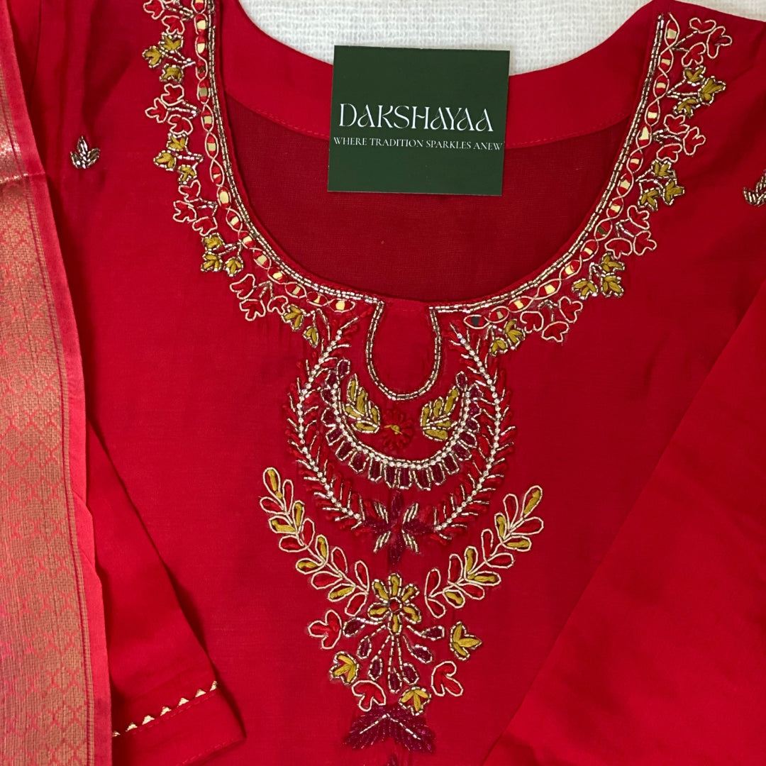 Scarlet Floral Embroidered Kurta Set