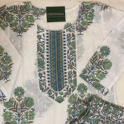 Meadow Green Floral Block Print Kurta Set