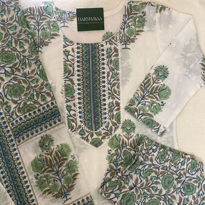 Meadow Green Floral Block Print Kurta Set