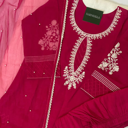 Hot Pink Blossom Embroidered Kurta Set