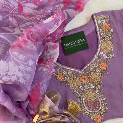 Lilac Floral Embroidery Kurta Set