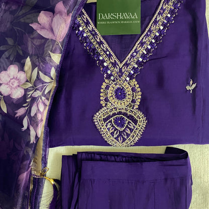 Royal Purple Embroidered Kurta Set