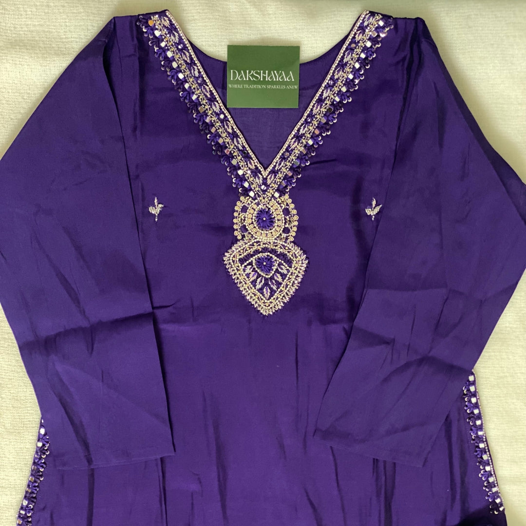 Royal Purple Embroidered Kurta Set