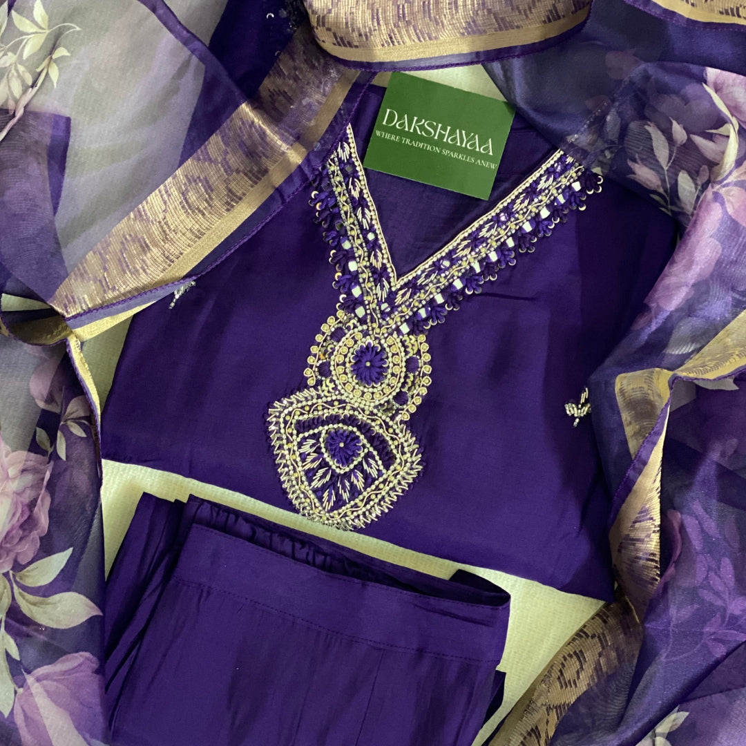 Royal Purple Embroidered Kurta Set