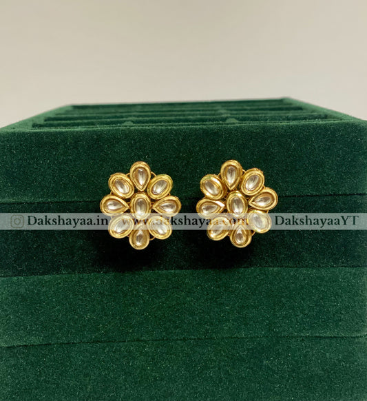 All-White Kundan Floral Stud Earrings