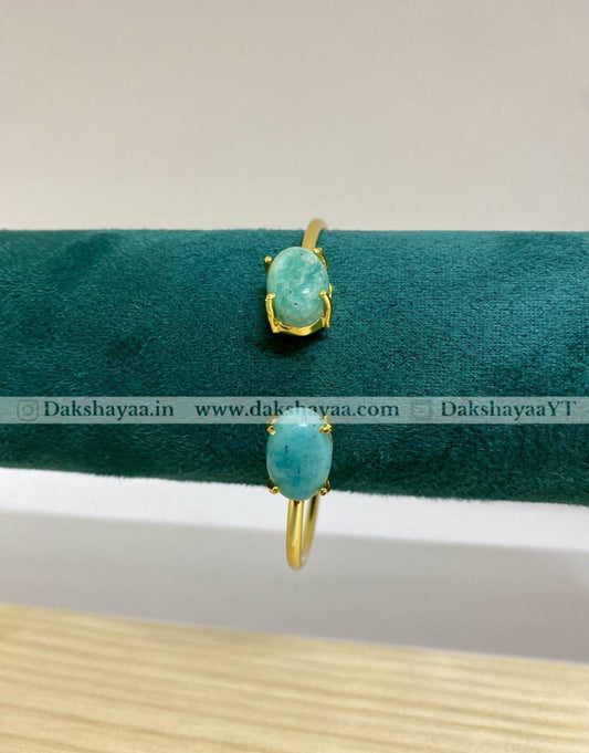 Amazonite Double Stone Open Bangle | Gold Plated Brass