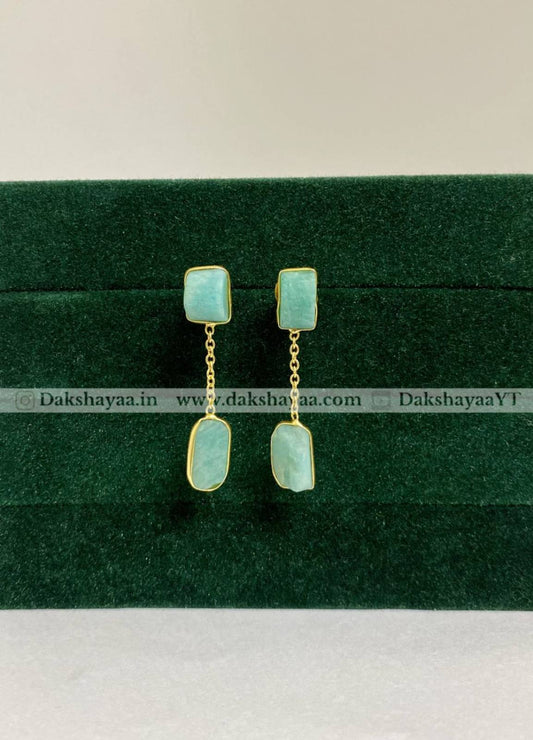 Amazonite Raw Crystal Drop Earrings | Gold Plated Brass