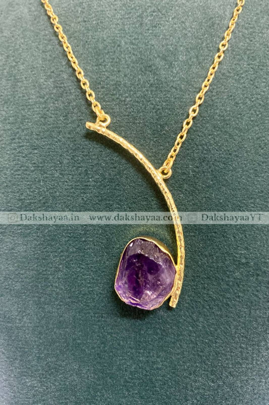 Amethyst Modern Pendant Necklace | Gold Plated Brass