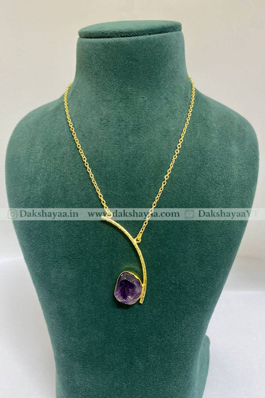 Amethyst Modern Pendant Necklace | Gold Plated Brass