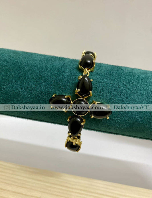 Black Obsidian Cross Bracelet | Gold Plated Brass