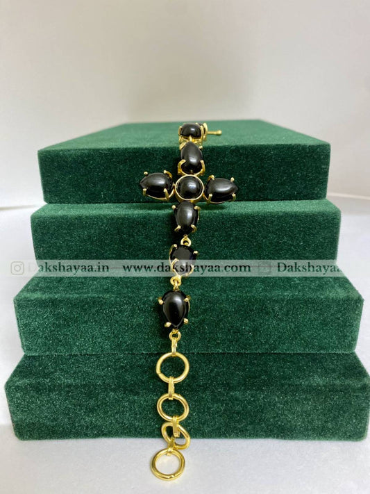 Black Obsidian Cross Bracelet | Gold Plated Brass