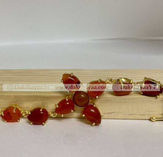 Carnelian Cross Bracelet | Gold Plated Brass