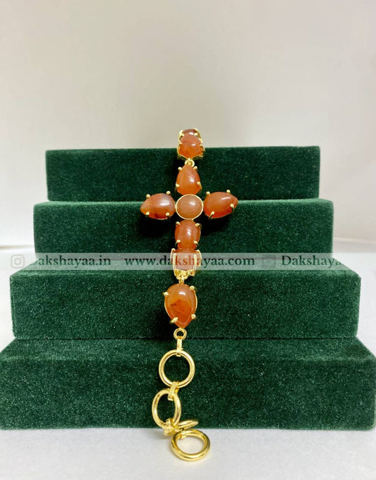 Carnelian Cross Bracelet | Gold Plated Brass