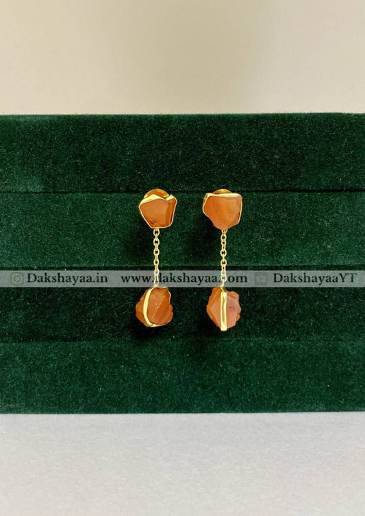 Carnelian Raw Crystal Drop Earrings  | Gold Plated Brass