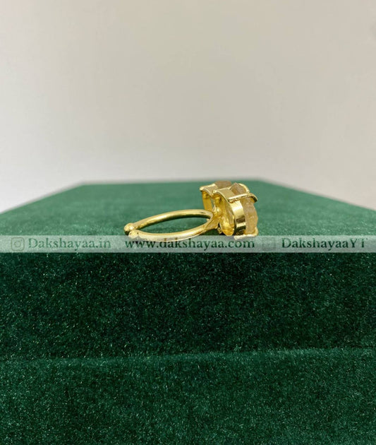 Citrine Double Raw Crystal Ring | Gold Plated Brass