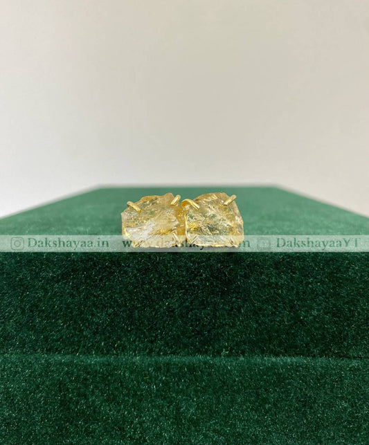 Citrine Double Raw Crystal Ring | Gold Plated Brass