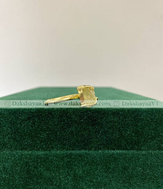 Citrine & Lemon Quartz Double Raw Crystal Ring | Gold Plated Brass