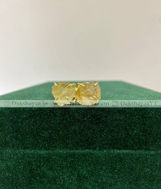 Citrine & Lemon Quartz Double Raw Crystal Ring | Gold Plated Brass