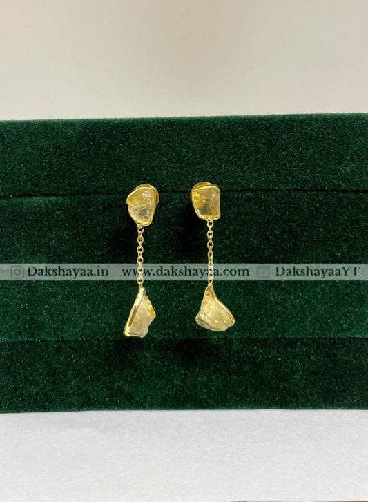 Citrine Raw Crystal Drop Earrings | Gold Plated Brass
