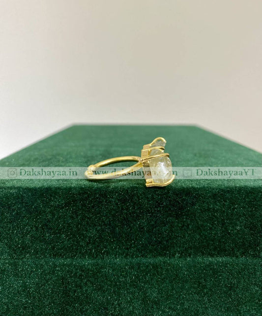 Clear Quartz & Aquamarine Double Raw Crystal Ring | Gold Plated Brass