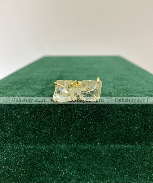 Clear Quartz & Aquamarine Double Raw Crystal Ring | Gold Plated Brass