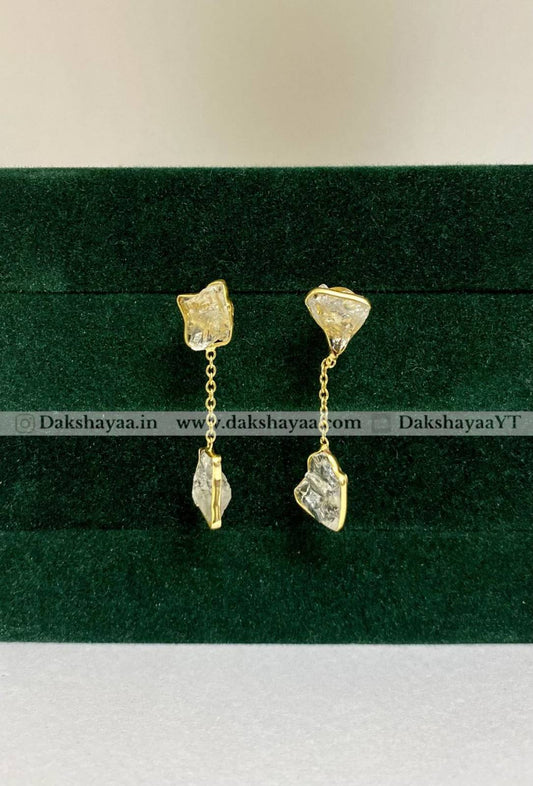 Clear Quartz Raw Crystal Drop Earrings  | Gold Plated Brass