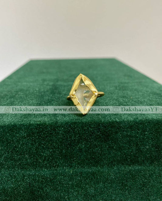 Clear Quartz Raw Crystal Ring | Gold Plated Brass
