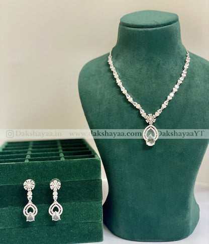 Diamond Finish Solitaire Drop Necklace Set