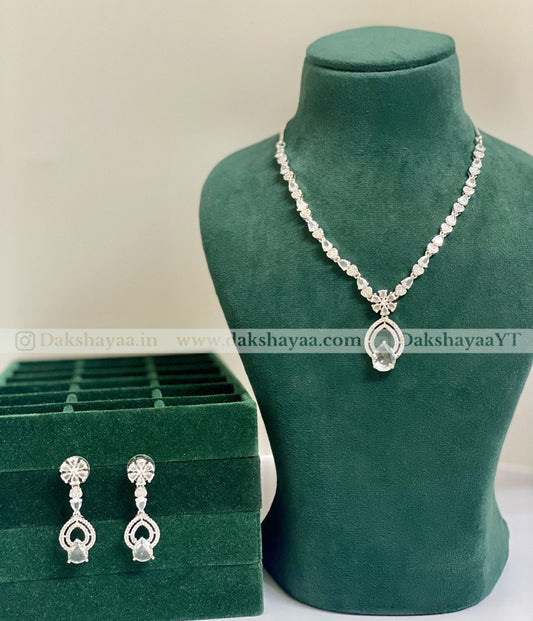 Diamond Finish Solitaire Drop Necklace Set