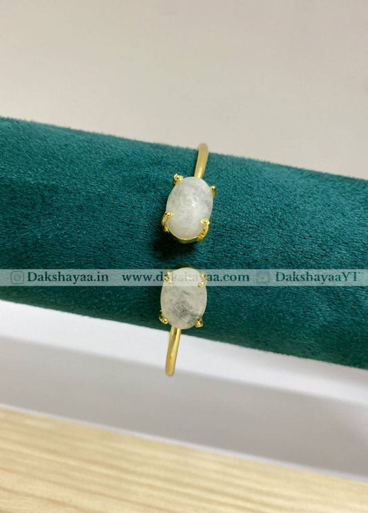Double Moonstone Open Bangle | Gold Plated Brass