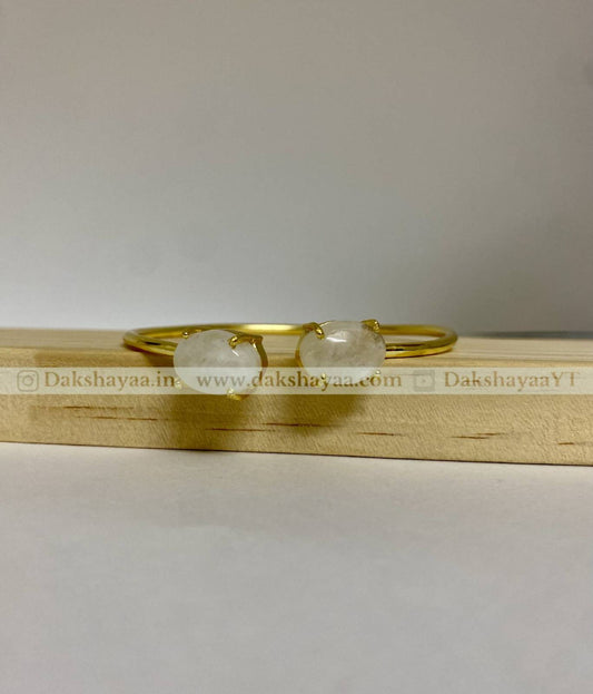 Double Moonstone Open Bangle | Gold Plated Brass
