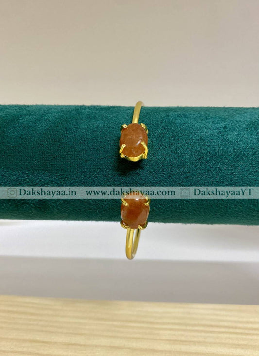  Double Red Aventurine Open Bangle | Gold Plated Brass