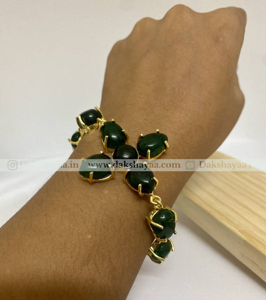 Green Aventurine Cross Bracelet | Gold Plated Brass