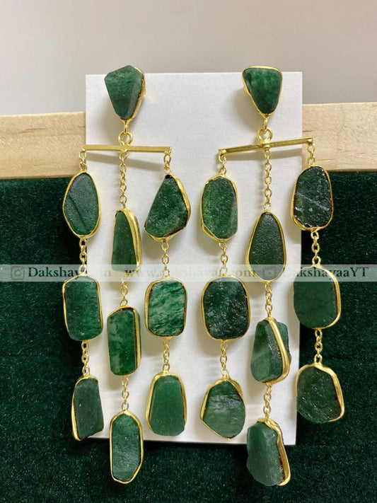 Green Aventurine Raw Chandelier Earrings | Gold Plated Brass