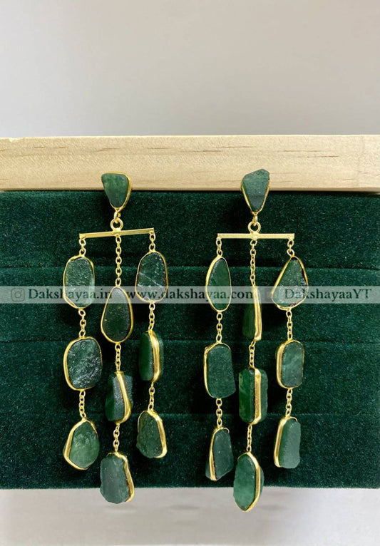 Green Aventurine Raw Chandelier Earrings | Gold Plated Brass