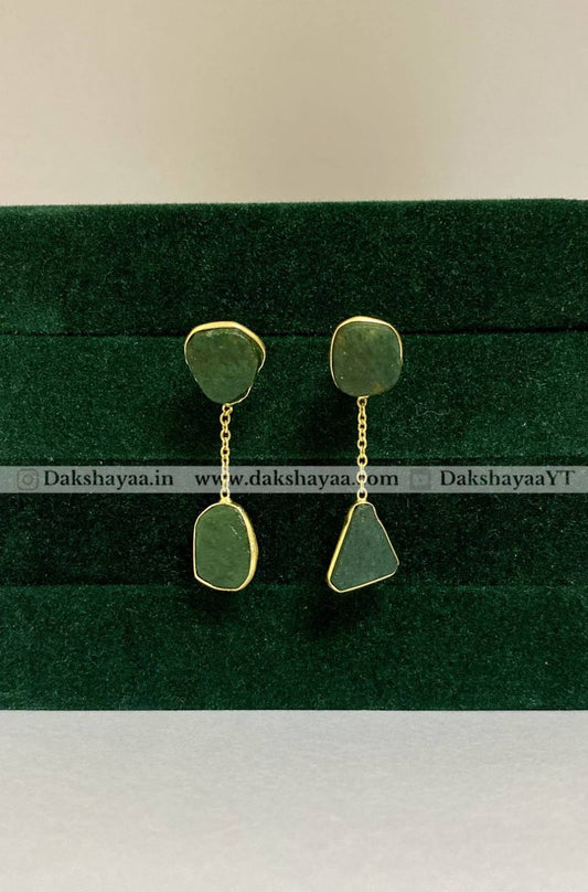Green Aventurine Raw Crystal Drop Earrings  | Gold Plated Brass