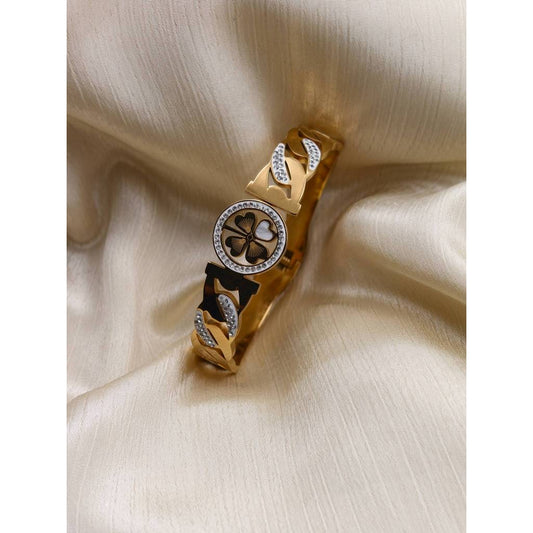 Clover Motif CZ Bracelet | 18K Gold Plated Stainless Steel