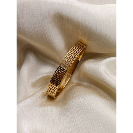Greek Key Pattern Bangle | 18K Gold Plated Stainless Steel