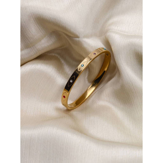 Evil Eye Multi‑Stone Bangle | 18K Gold Plated Stainless Steel