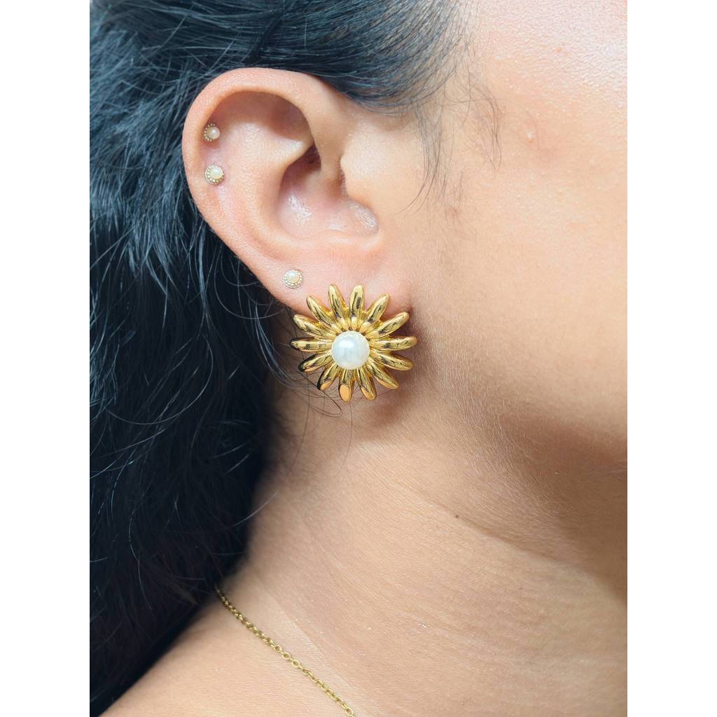 Sunflower Pearl Stud Earrings