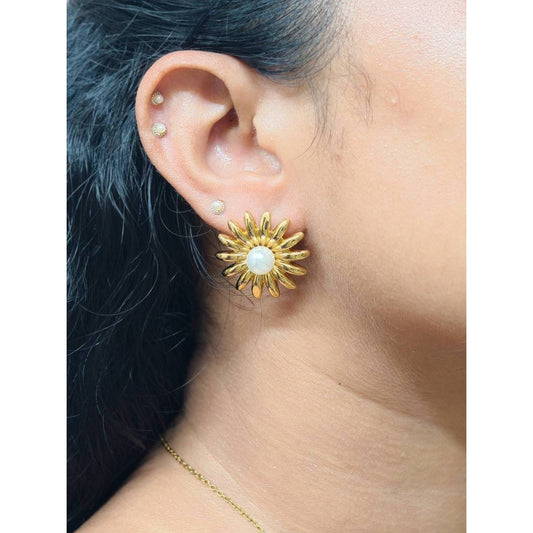 Sunflower Pearl Stud Earrings