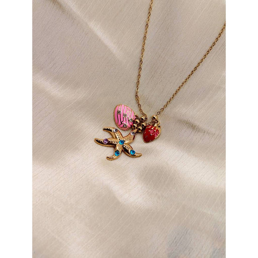 Starfish, Shell & Strawberry Charm Necklace