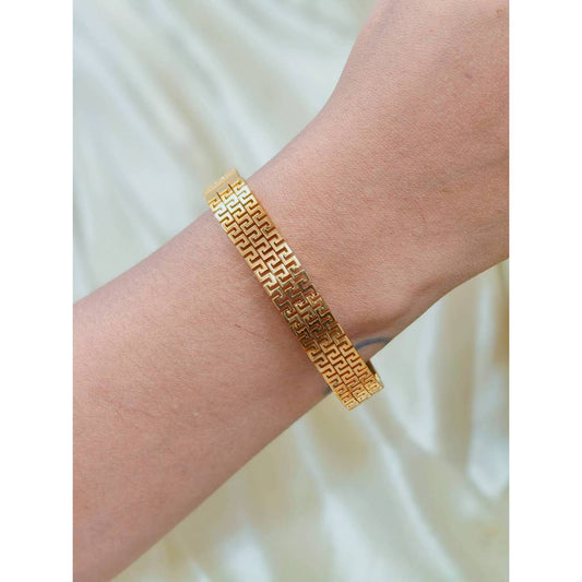 Greek Key Pattern Bangle | 18K Gold Plated Stainless Steel