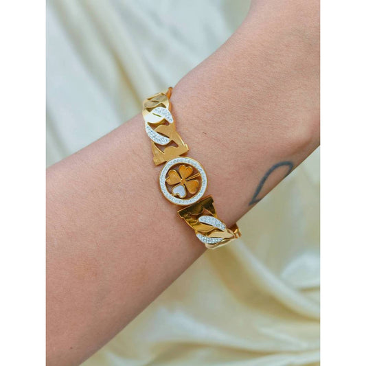 Clover Motif CZ Bracelet | 18K Gold Plated Stainless Steel