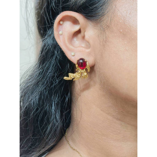 Ruby Leaf Drop Studs