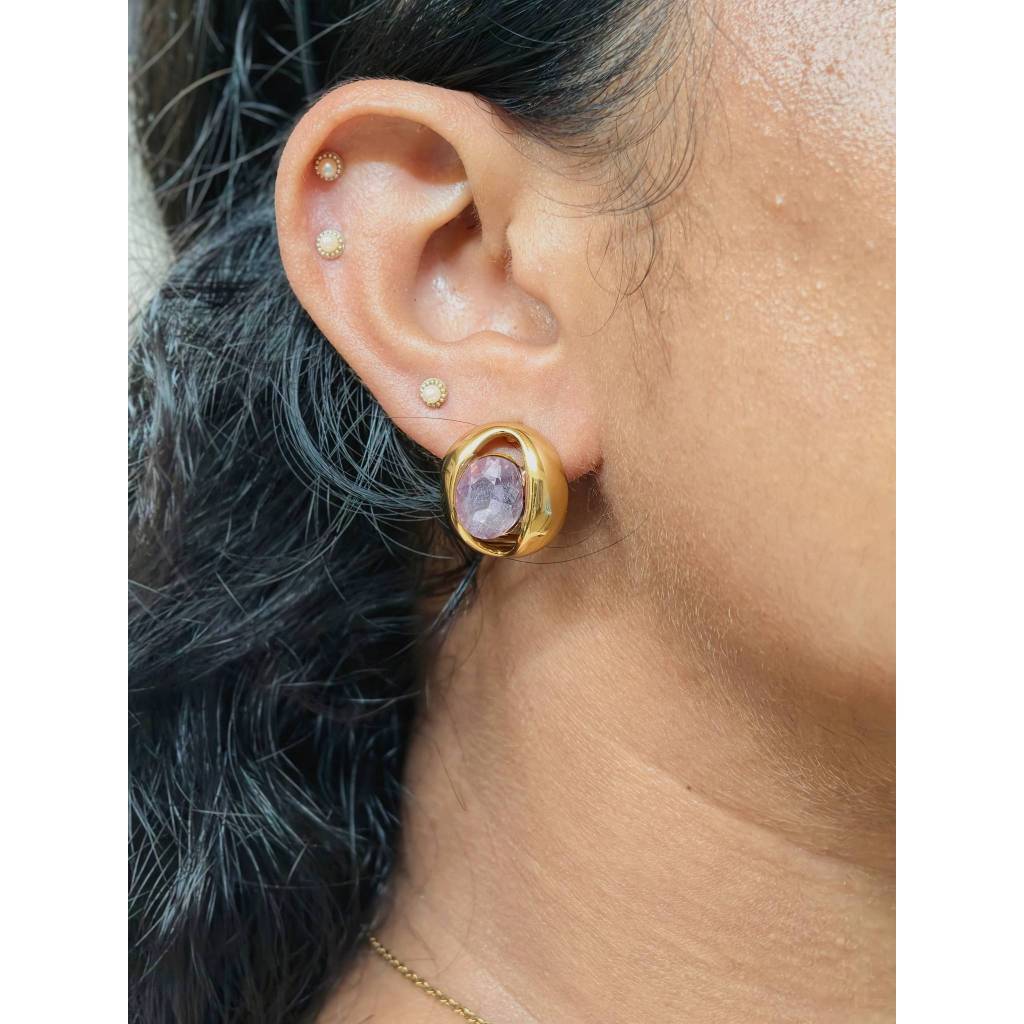 Dome Gem Stud Earrings