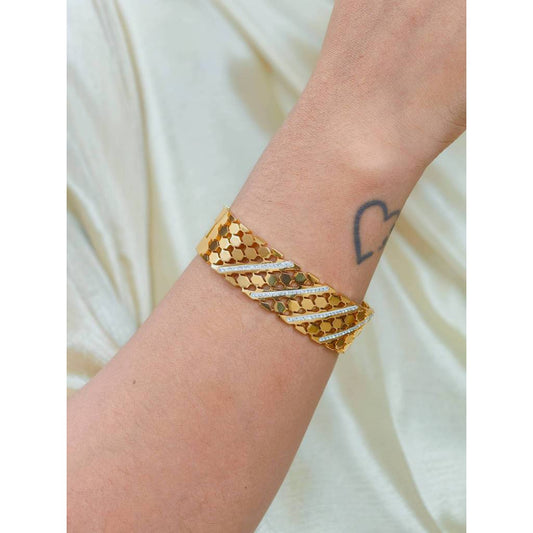 Scale CZ Enamel Hinged Bracelet | 18K Gold Plated Stainless Steel